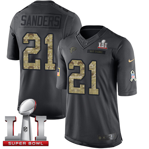 Nike Falcons #21 Deion Sanders Black Super Bowl LI 51 Youth Stitched NFL Limited 2016 Salute to Service Jersey